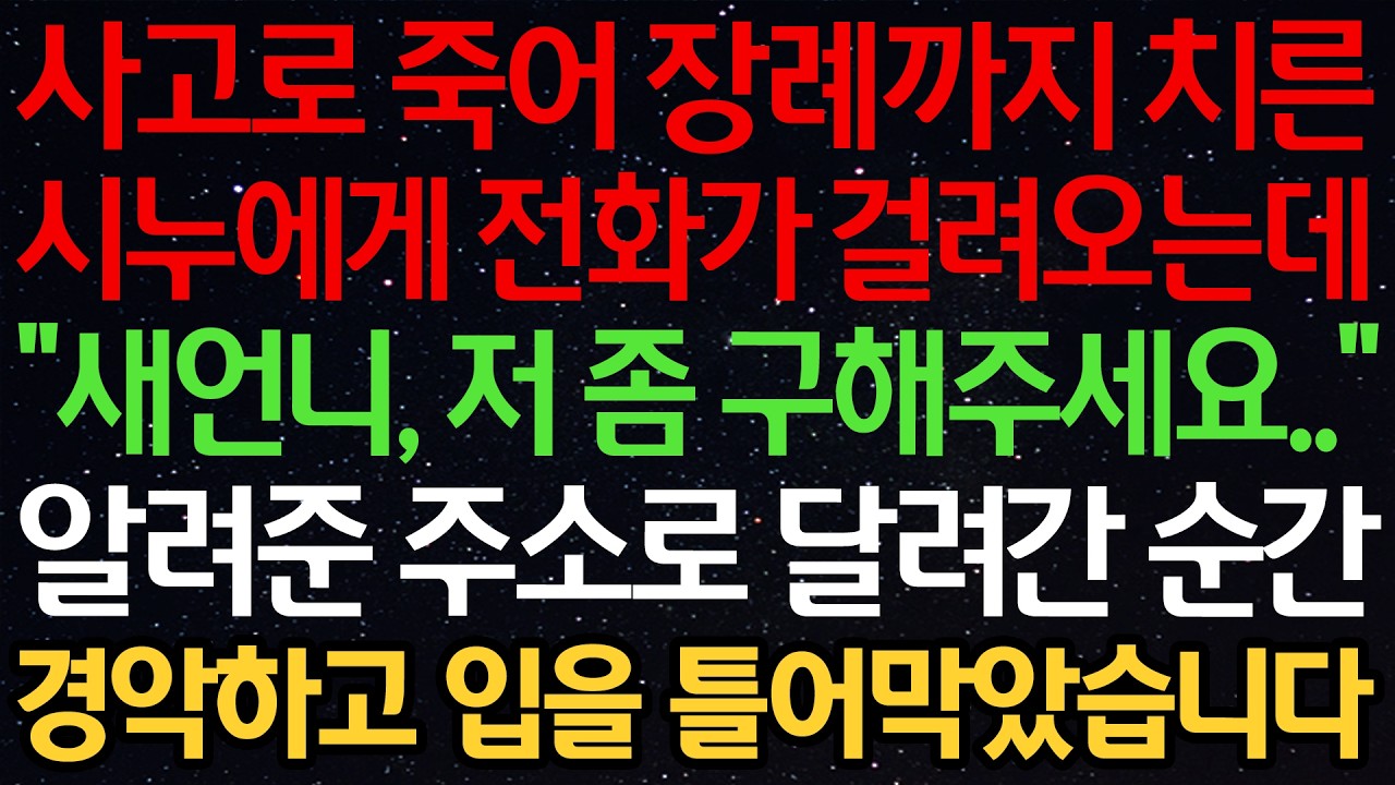 사고로 죽어 장례까지 치른 시누에게 전화가 걸려오는데 “새언니, 저 좀 구해주세요..” 알려준 주소로 달려간 순간 경악하고 입을 틀어막았습니다