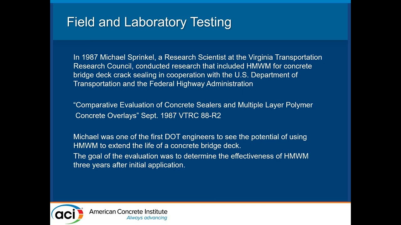 High Molecular Weight Methacrylate Acrylic Resin for Sealing Concrete Bridge Deck Cracks and Surface