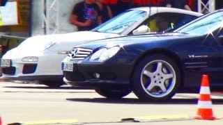 Mercedes SL 55 AMG vs PORSCHE 911 GT3 Drag Race 1\/4 Mile Acceleration Viertelmeile Beschleunigung