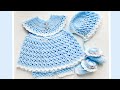 CONJUNTO PARA NIÑAS: Vestido para bebe a crochet con capota, braguitas y zapatitos en varias tallas