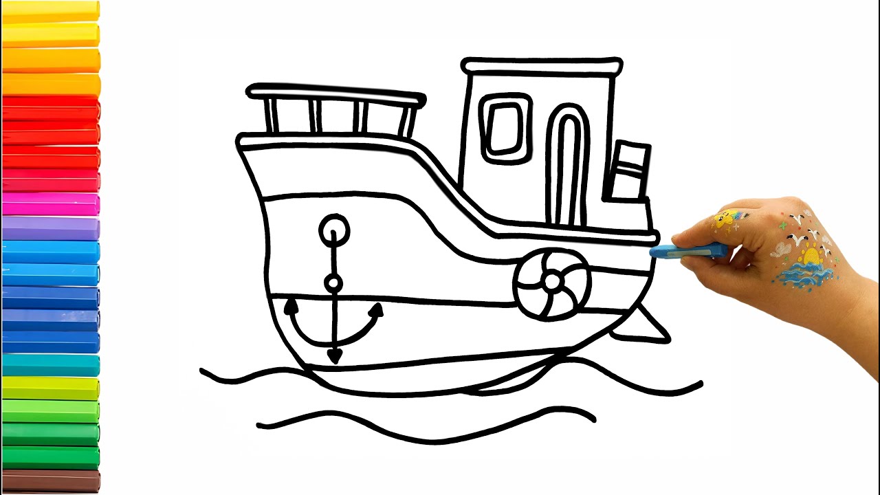 How to Draw a Cartoon Ship with Life Buoy and Anchor 🌊🚢| Fun Drawing ...