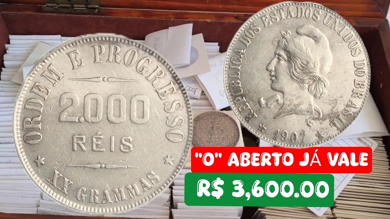 MOEDA 2000 RÉIS 1907 É RARA ,VALORES ATUALIZADOS 2026.