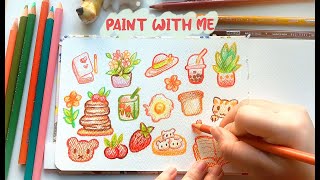 [ Paint with me ]🎨 Paint some cute things with colored pencils | Prismacolor | Draw some stickers