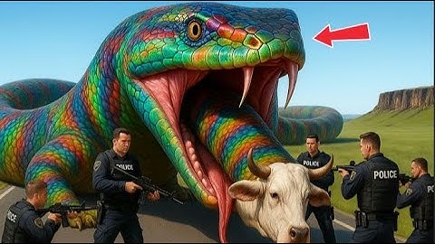 The heroic rescue team bravely fought a giant python to save a poor cow.