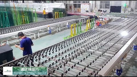 Automatic glass processing line with cutting, double edgers, washing and tempering