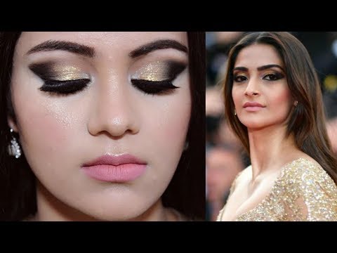 SONAM KAPOOR Cannes 2017 Makeup Tutorial HINDI | Gold Smokey Eyes