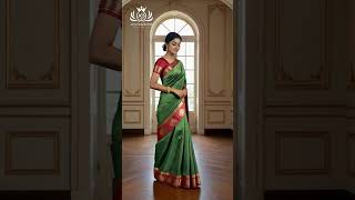 Dark Olive Green Emboss Silk Saree with Floral Design