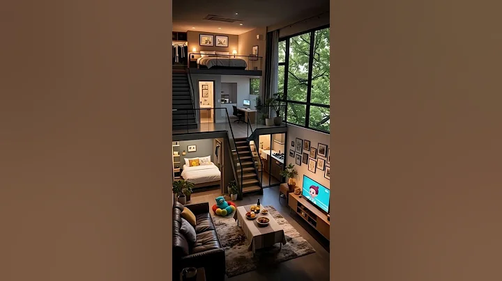 Modern Loft Apartment with Cozy Mezzanine Bedroom, Warm Lighting, and Stylish Interior Design thumbnail
