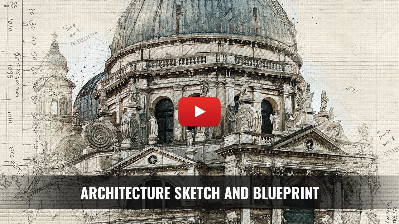 Architecture Sketch and Blueprint Photoshop Action Tutorial - YouTube