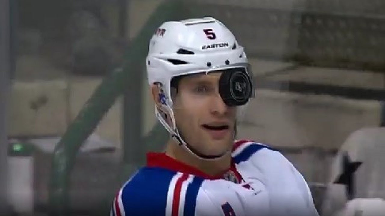 new york rangers dan girardi can only laugh after puck gets stuck dan girardi puck hit flyers