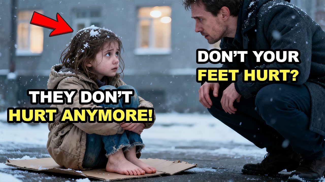 A BAREFOOT POOR GIRL WALKS ON ICE — A BILLIONAIRE BREAKS DOWN SEEING HER BLOODIED HEELS