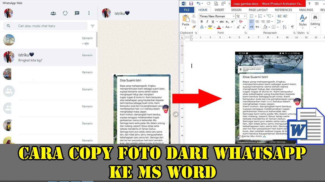 CARA COPY GAMBAR ATAU FOTO DARI WHATSAPP WEB KE MS WORD - YouTube