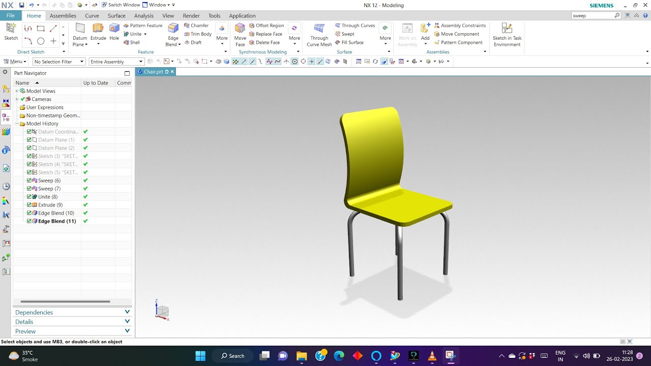 SIMPLE CHAIR MODEL IN UG NX | UGNX TUTORIAL FOR MODEL CREATION IN LESS ...