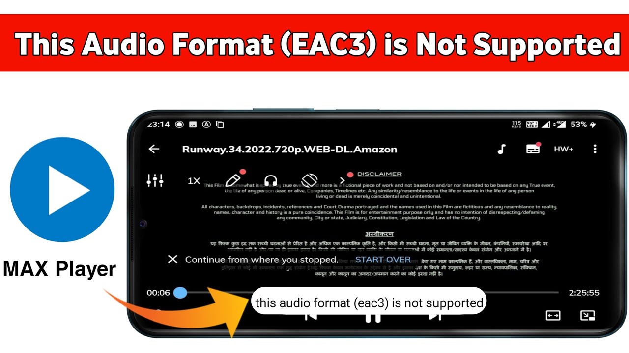 this audio format eac3 is not supported mx player mx