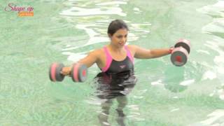 Aqua Aerobics Exercises  say goodbye to love handles with water dumbbell workout routine