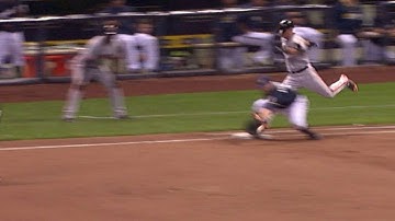 SF@MIL: Call at first base overturned in 9th inning