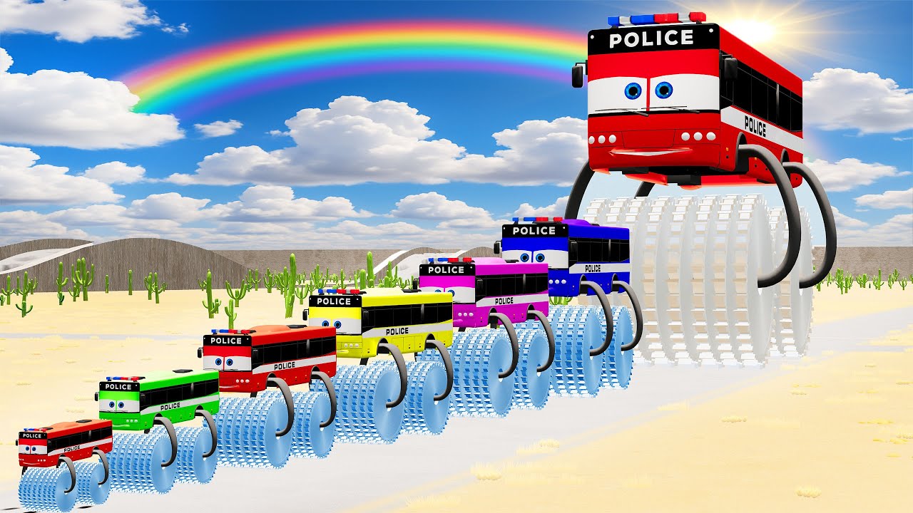 Big & Small Police Bus Lightning McQueen Colorful Double Monster Saw Wheels vs Portal | BeamNG.Drive