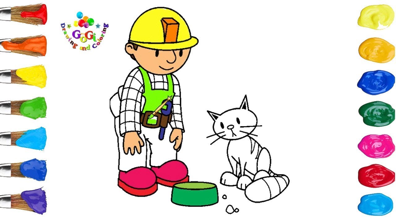 How To Coloring Bob the Builder and Cat Page - YouTube