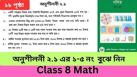 অনুশীলনী ২.১ এর ১,২,৩,৪,৫ নং ৮ম শ্রেণির গণিত। পৃষ্ঠা ১৮।Class 8 math Exercise 2.1 no.1,2,3,4,5