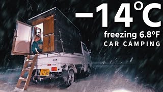 First danger! 14 ℃ snow car camping is all frozen. DIY light truck camper. 143