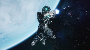Space soldiers fight in open space near an unknown planet.