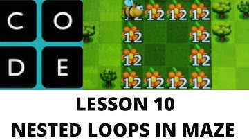 Hour of code lesson 10 Nested loops in Maze All stages from 1 to 13