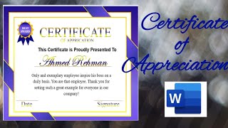 Easy & Beautiful Appreciation Certificate Design in Word@EditingwithNadia