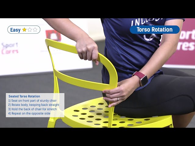 Thumbnail for This video demonstrates how to perform the torso rotation at 2 difficulty levels: Easy and Standard. A trainer guides you through each level, showing the correct posture, body positioning, and technique for each stage.