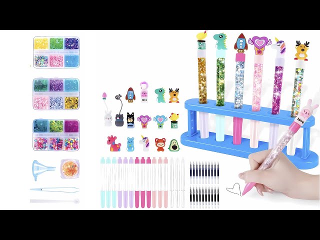 Kazzley Fabrique à Stylos Maison – 78+ Pièces, Kit Créatif Enfant 6-12 Ans, Perles Et Paillettes, Cadeau Anniversaire Fille Garçon