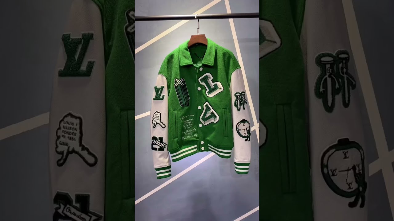 LV Varsity Leather Jacket 1A98D5  Varsity jacket outfit, Green varsity  jacket, Varsity jacket men