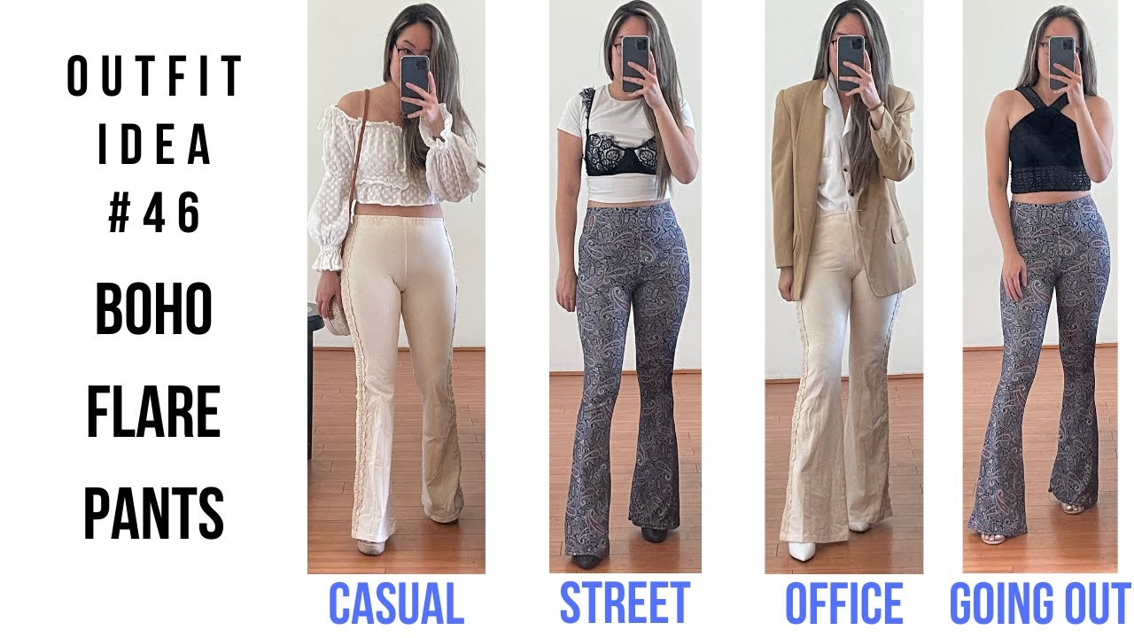 WHAT TO WEAR WITH BOHO FLARE PANTS OUTFIT IDEAS LOOK BOOK