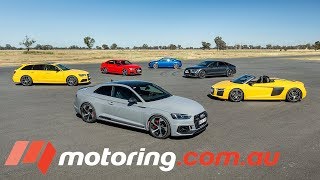 Audi RS3, TT RS, RS5 Coupe , RS6 Avant, RS7 Sportback & R8 Spyder Track Test | motoring.com.au