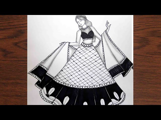 Beautiful Girl with Lehenga drawing || How to draw a girl with lehenga |  Easy girl drawing/Manda art - YouTube