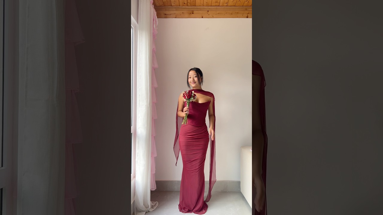 HouseofCB red and maroon dress try on