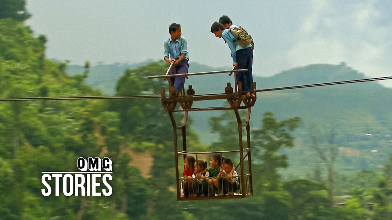 Documentary backdrop image for Risking It All: Children Cross River on Fragile Bridge for School (2024)