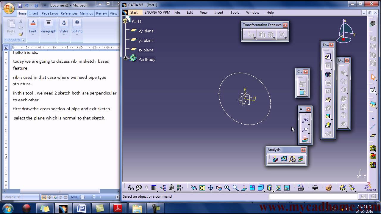catia rib in sketch based feature - YouTube