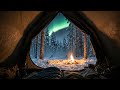 🏕️ Inside a Cozy Winter Tent | Northern Lights & Campfire Sounds for Sleep