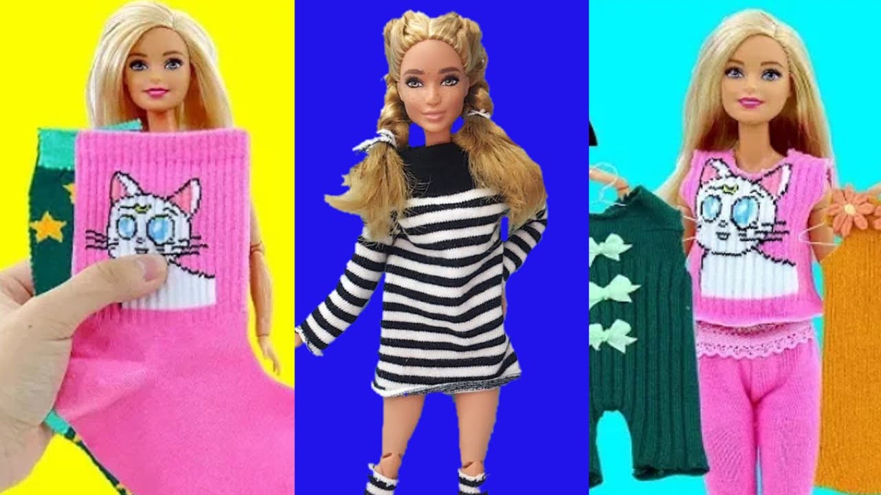 DIY Ropa para Barbie con Calcetines Viejos - YouTube