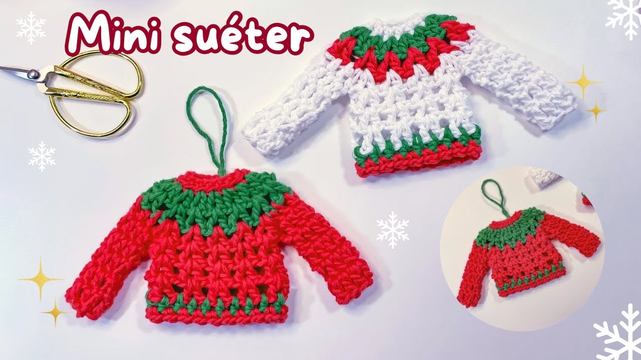 ❄️Tutorial mini suéter tejido a crochet PASO A PASO🧶 Colgante tejido Navidad 🎄