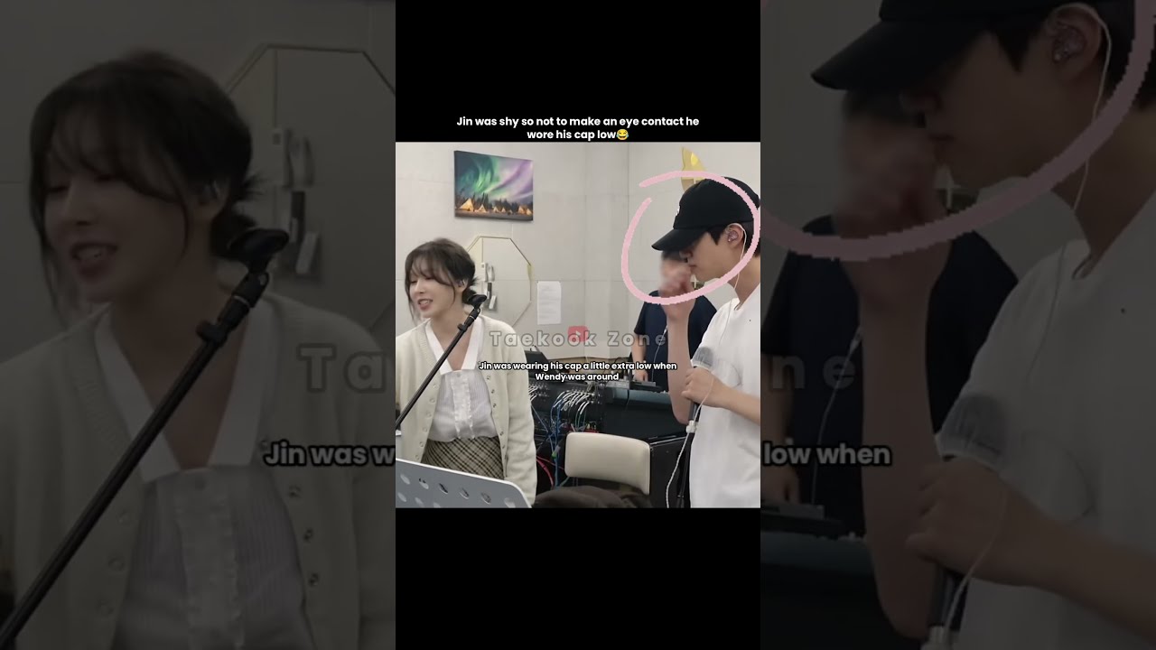 Jin wore his cap low cause he was shy around Wendy 🤧 #bts #jin #wendy #taekookzone #kpop