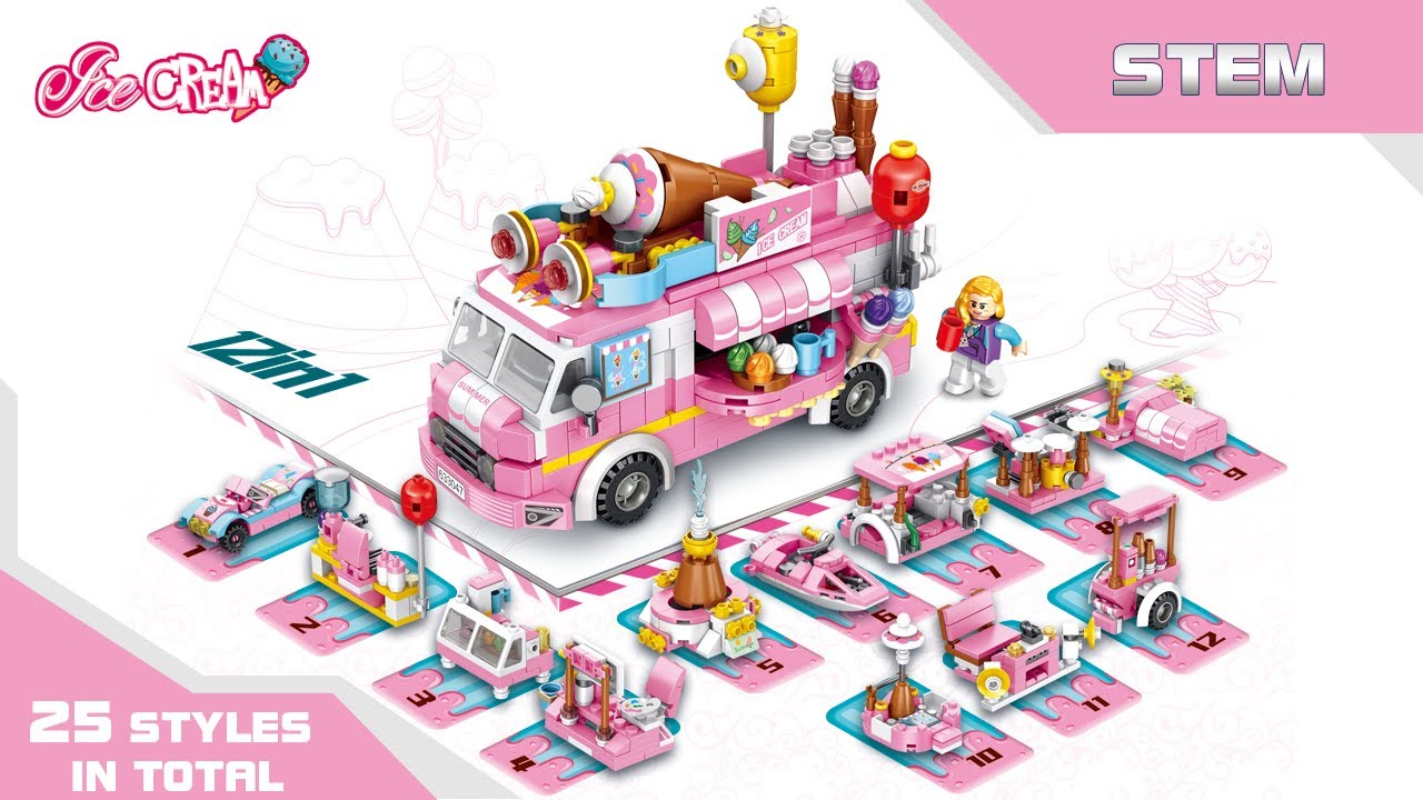 PANLOS 12-in-1 Ice Cream Truck Building Toy Set (553 Pieces)