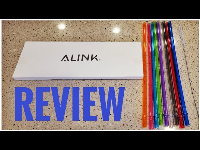 Alink 10.5 Long Rainbow Colored Reusable Plastic Replacement Straws, Set of 10 with Cleaning Brush