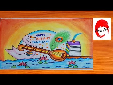 Basant Panchami Drawing easy steps| Basant Panchami poster drawing ...