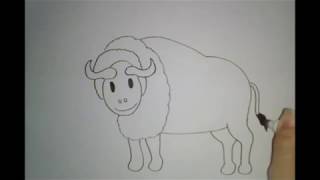 How to Draw a Cute Bison Cartoon
