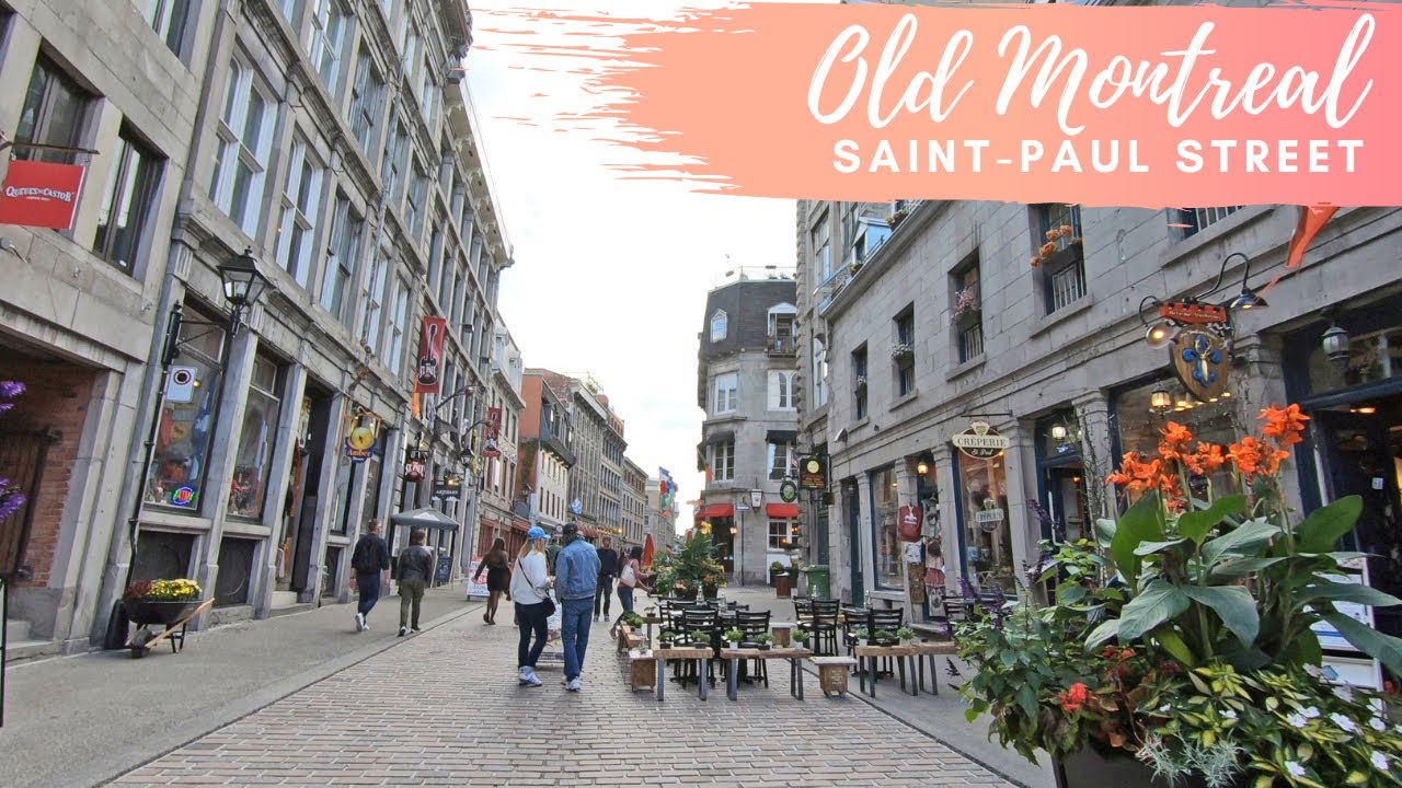 Old Montreal walking on Saint Paul Street and De la Commune Street 
