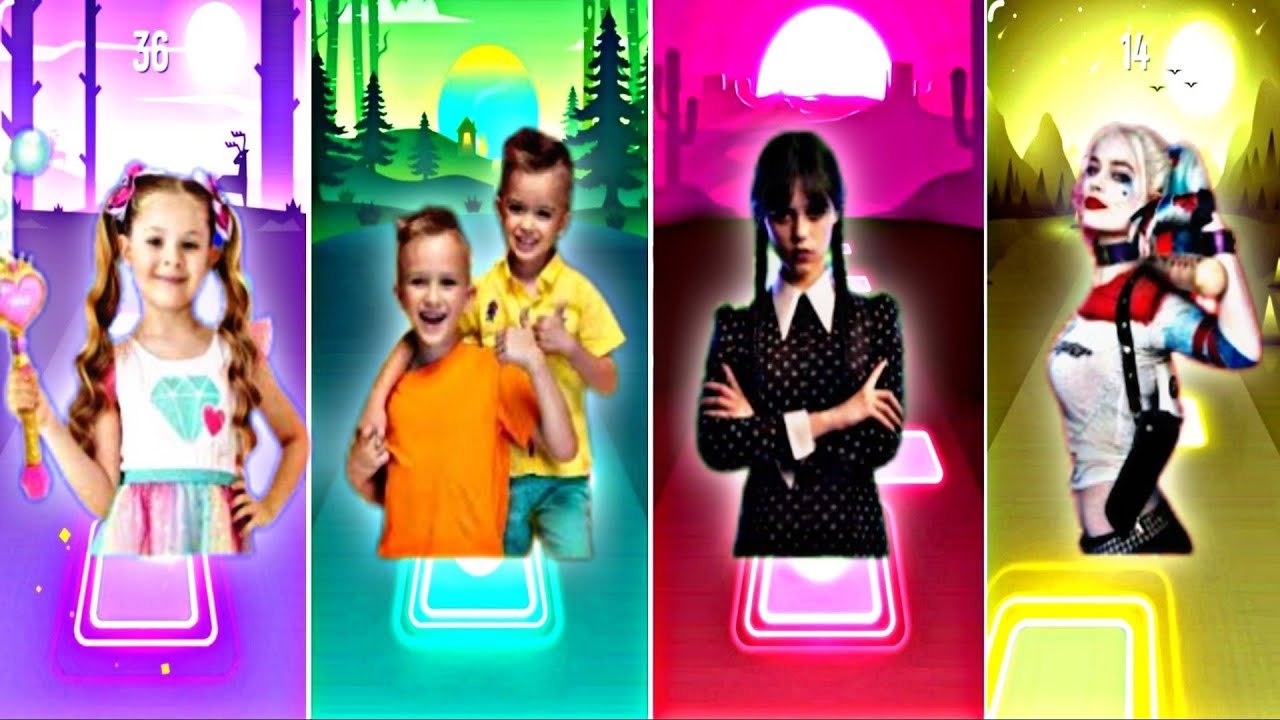 Tiles Hop - Диана 🆚 Влад и Ники 🆚 Уэнсдей 🆚 Отряд самоубийц 🎶 Tiles Hop EDM Rush