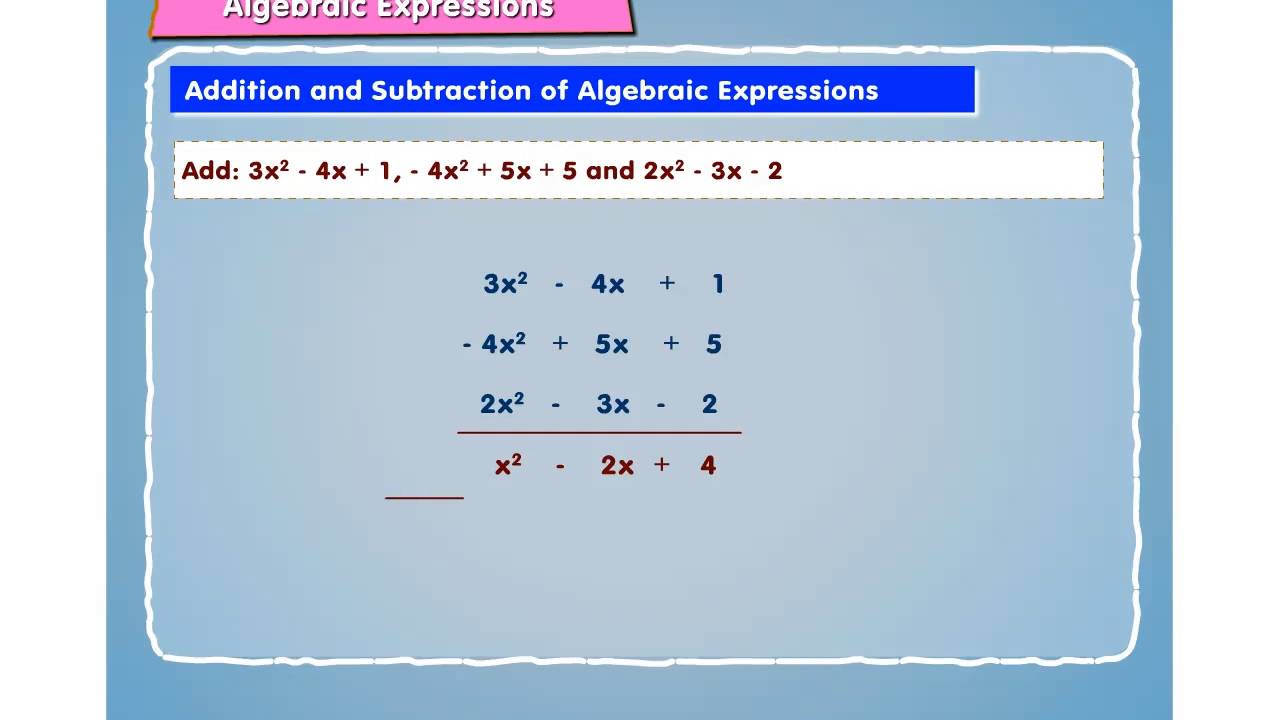 addition-and-subtraction-of-algebraic-expressions-youtube