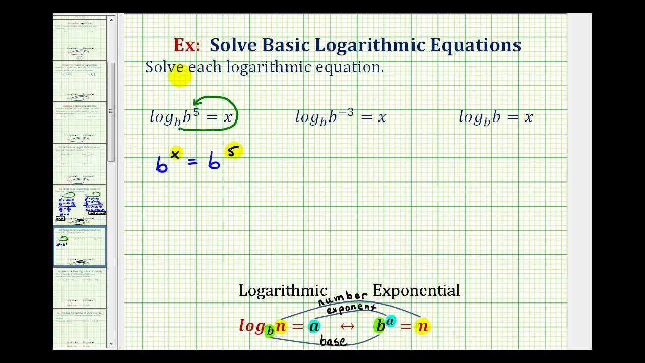 Ex 3: Solve Logarithmic Equations - Base and Number are the Same - YouTube