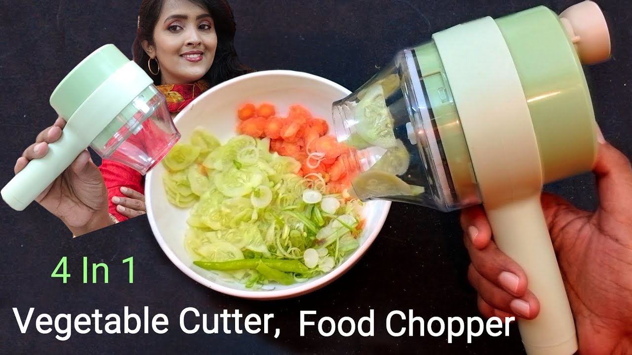 4 In 1 Electric Handheld Vegetable Cutter Set Wireless Food Chopper Product  Review & Demo 