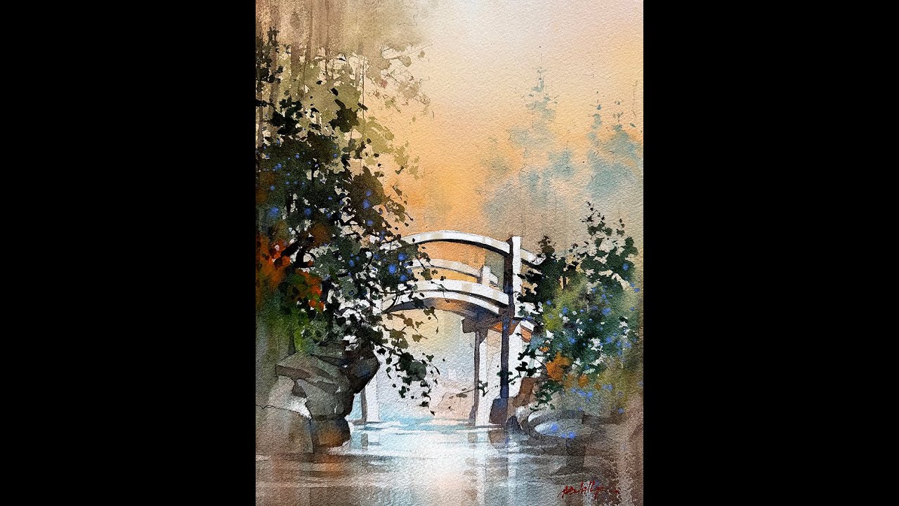 Демонстрация живописи: Летний мост — Огайо: Часть первая #искусство #акварель #живопись #урок